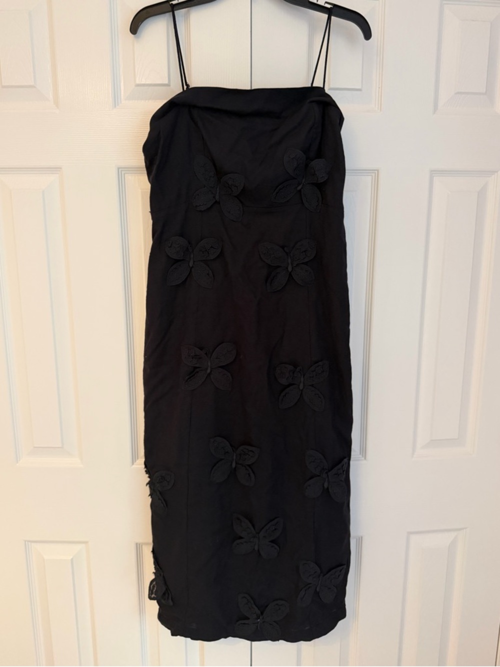 Maeve- Anthropology Black Spaghetti-Strap Midi Dress with butterfly details